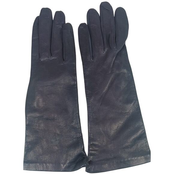 Vintage Made in Italy Dark Blue Leather Gloves with 100% Silk Lining, Size 7 - Picture 3 of 9